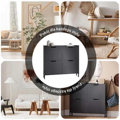 SoBuy juoda batų spintelė prieangiui su 4 durelėmis, 19 cm, FSR100-SCH