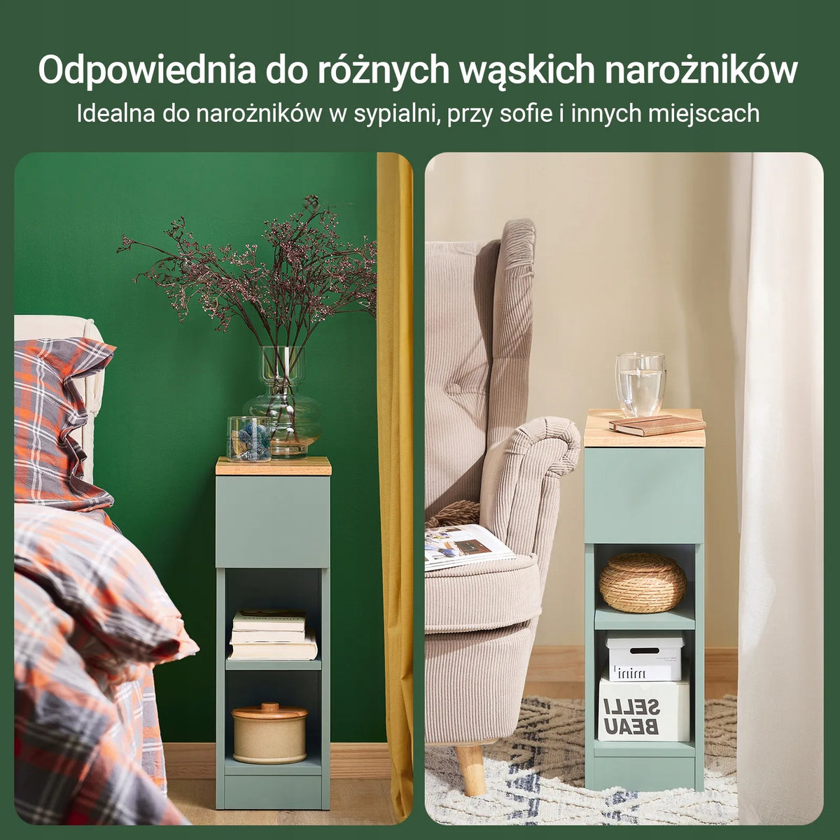 SoBuy naktinė spintelė su stalčiumi ir lentyna, žalia, 20 × 35 × 61 cm, FBT111-GR