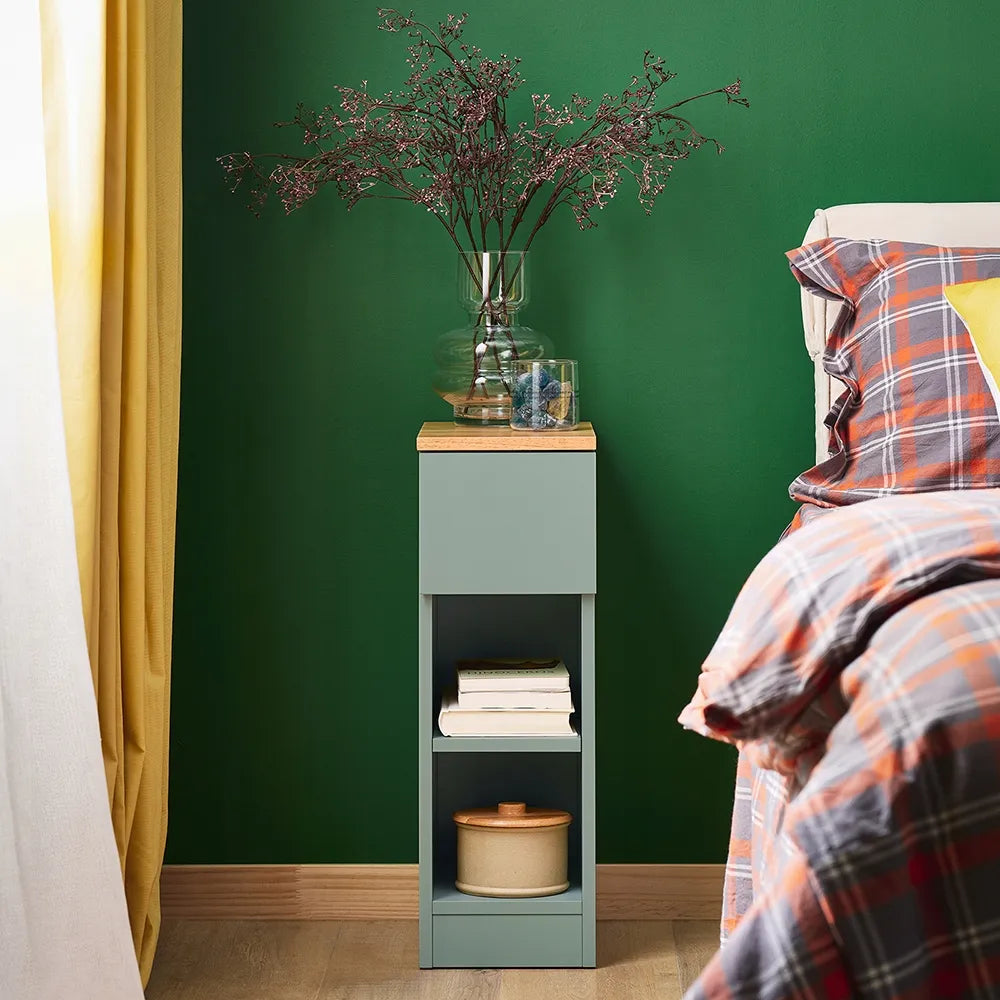 SoBuy naktinė spintelė su stalčiumi ir lentyna, žalia, 20 × 35 × 61 cm, FBT111-GR