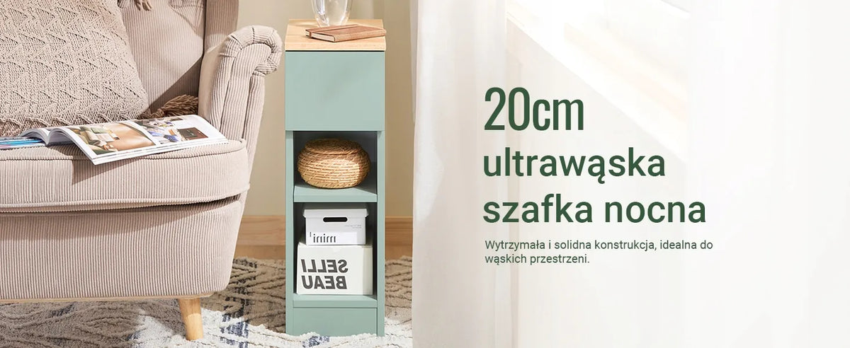 SoBuy naktinė spintelė su stalčiumi ir lentyna, žalia, 20 × 35 × 61 cm, FBT111-GR
