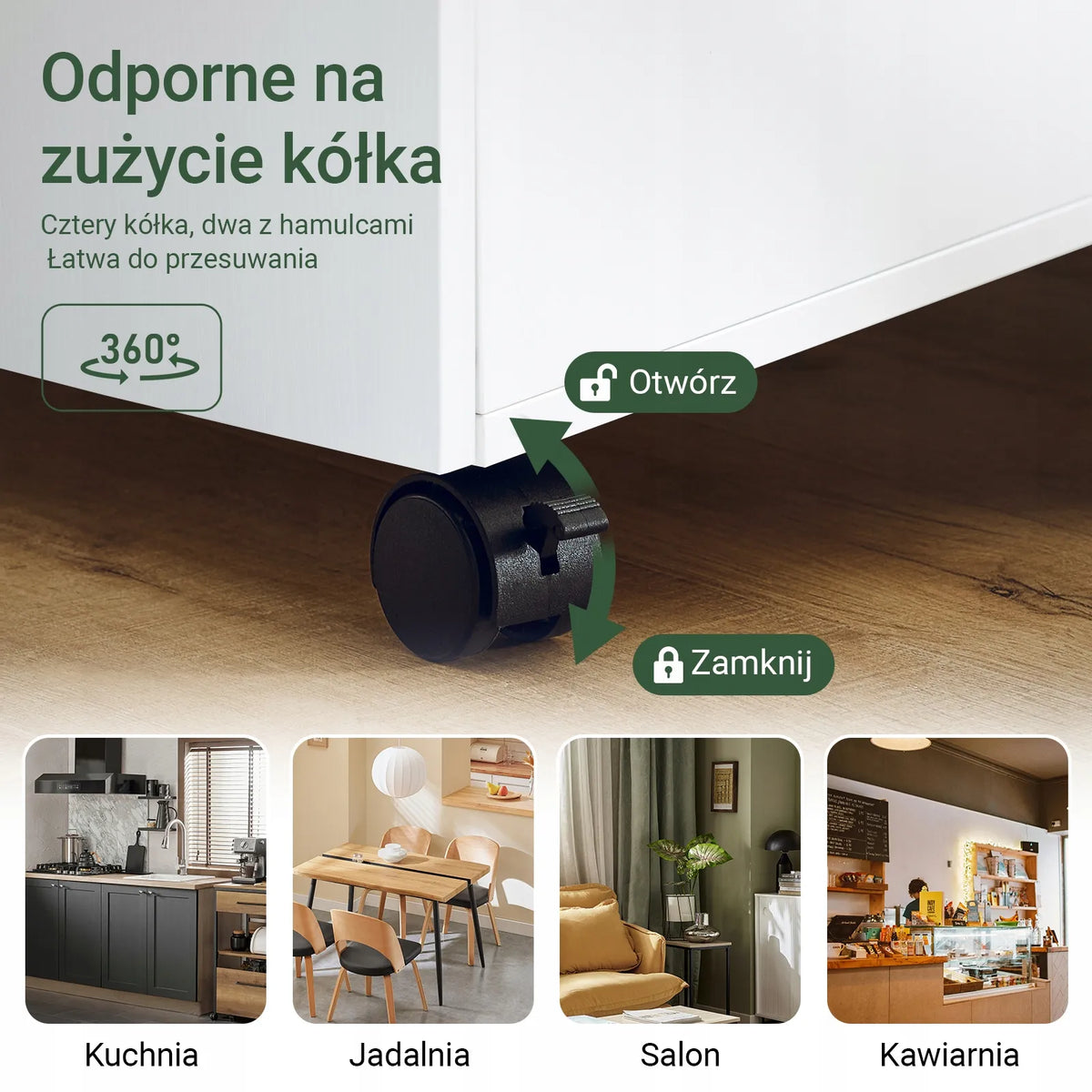 „SoBuy“ naktinė spintelė su stalčiumi ir ratukais, balta, 50 × 50 × 61 cm, FBT155-WN