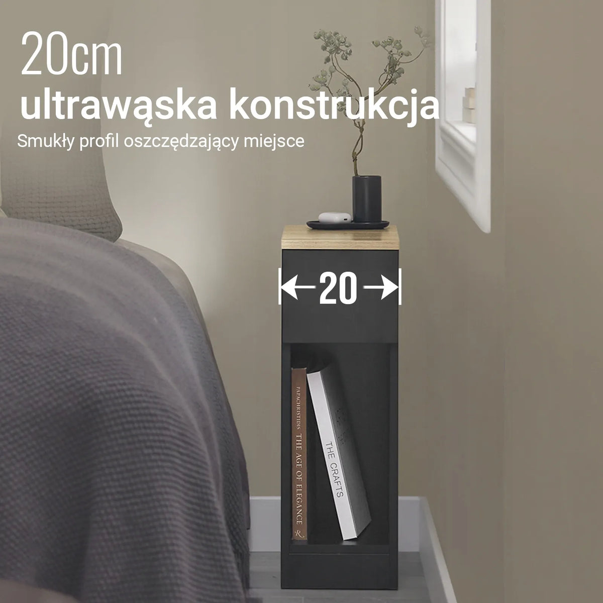 „SoBuy“ naktinis staliukas su stalčiumi ir lentyna, juodas, 20 × 35 × 60 cm, FBT111-SCH