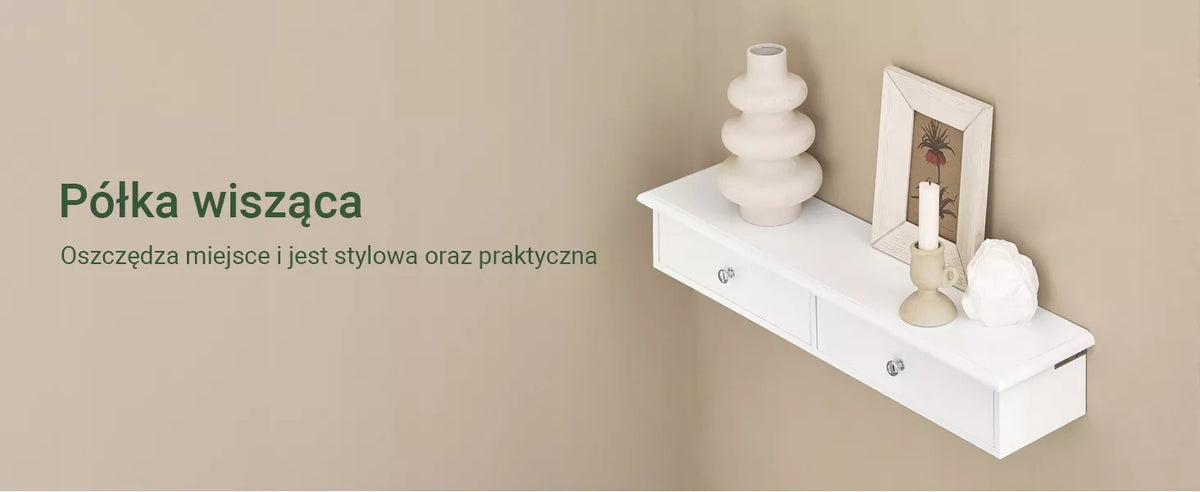 SoBuy pakabinama naktinė spintelė su stalčiais, sieninė lentyna svetainei, 64 × 15 cm, FRG43-W