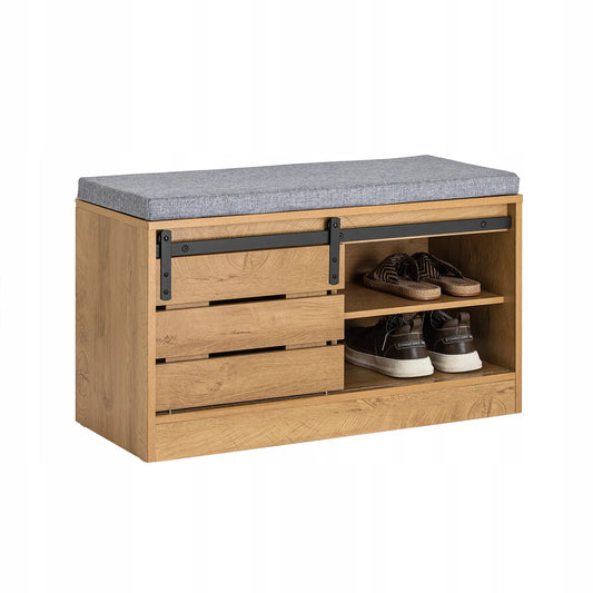 SoBuy suoliukas-batų dėžė su stumdomomis durimis prieškambariui, 80 cm, FSR120-N