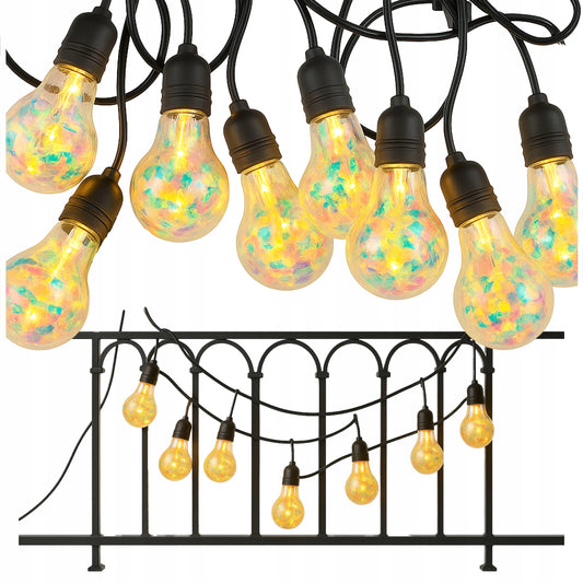Sodo girlianda 5m 10 LED E27 230V dekoratyvinės lemputės spalvotas akcentas