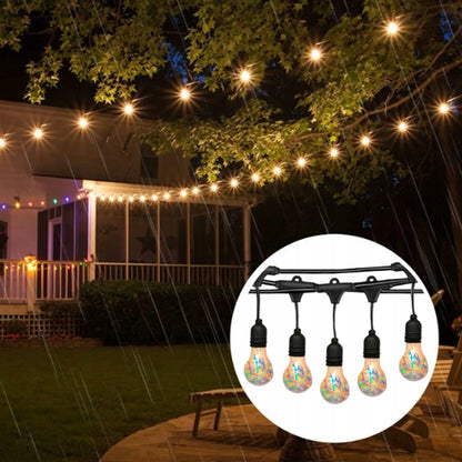Sodo girlianda 5m 10 LED E27 230V dekoratyvinės lemputės spalvotas akcentas