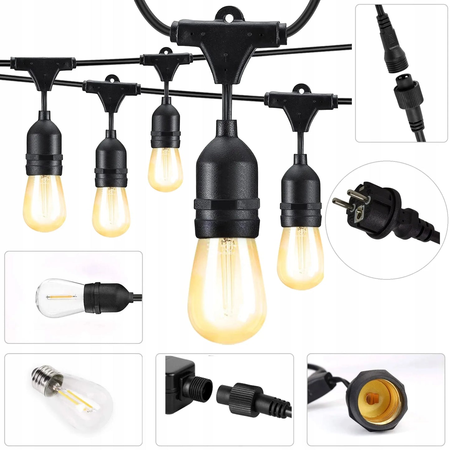 Sodo girlianda RGR 10m 10 LED E27 230V šilta šviesa, jungiama