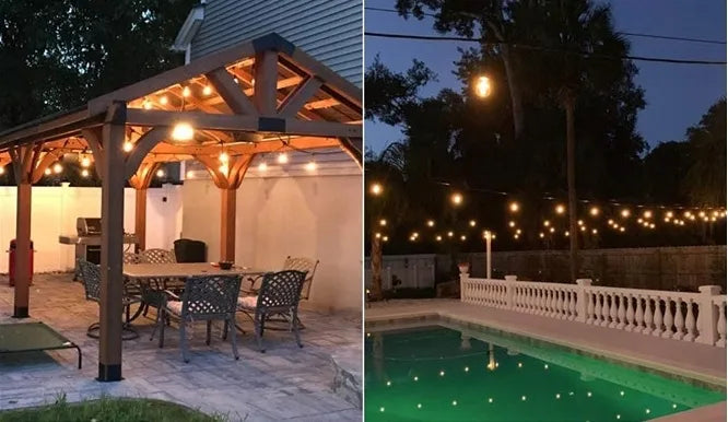 Sodo girlianda RGR 10m 10 LED E27 230V šilta šviesa, jungiama