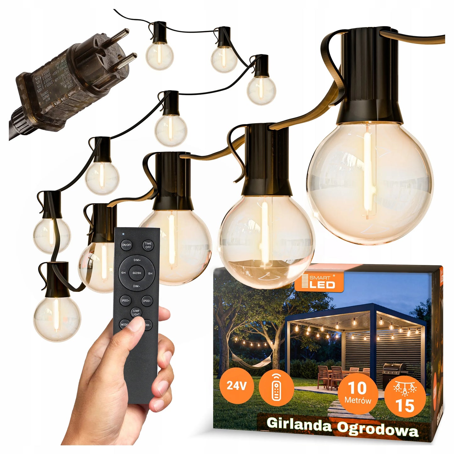 Sodo girlianda su lemputėmis 10m 15x LED E12 su pulteliu, pritemdoma