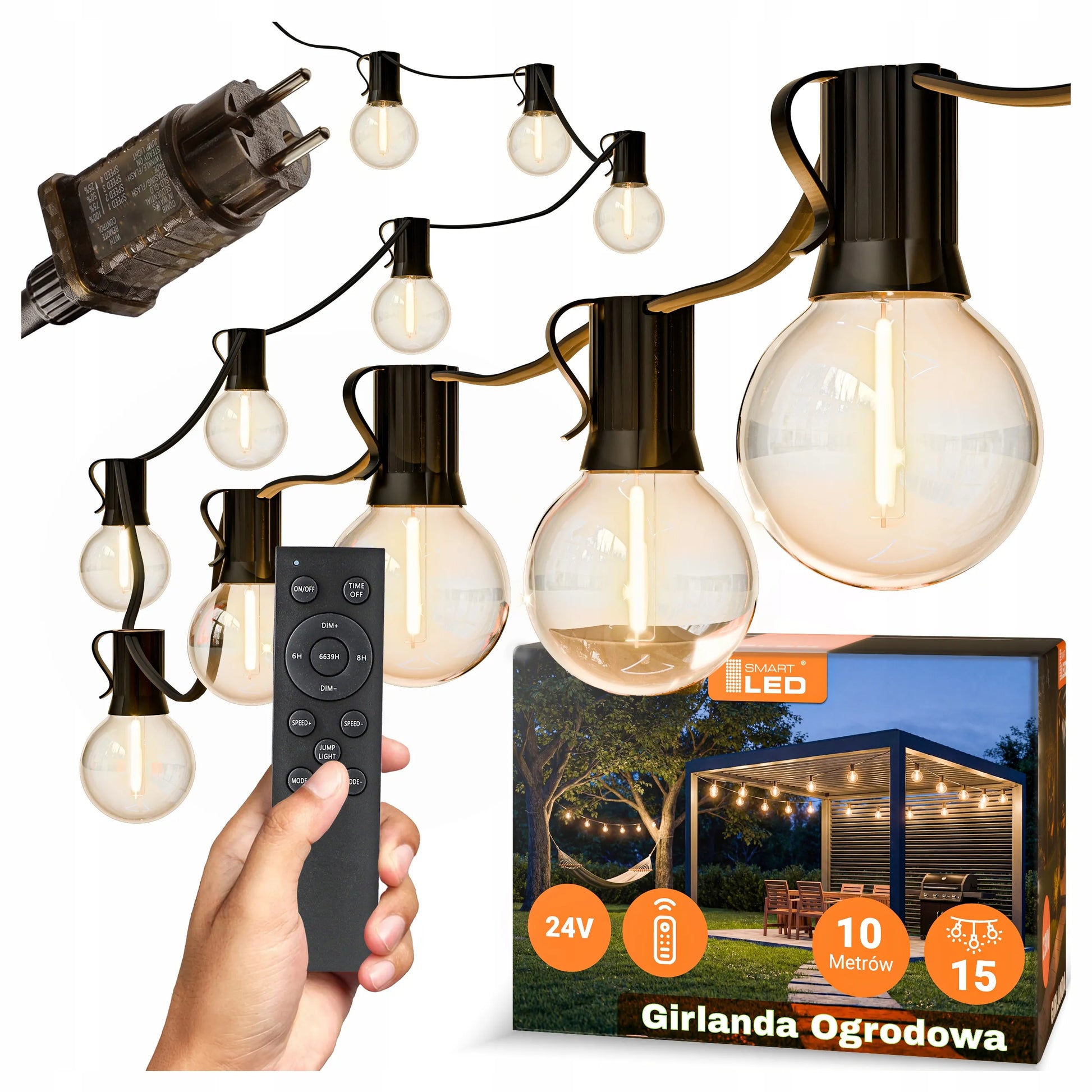 Sodo girlianda su lemputėmis 10m 15x LED E12 su pulteliu, pritemdoma