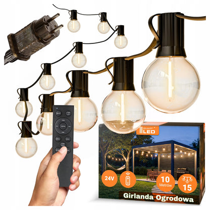 Sodo girlianda su lemputėmis 10m 15x LED E12 su pulteliu, pritemdoma