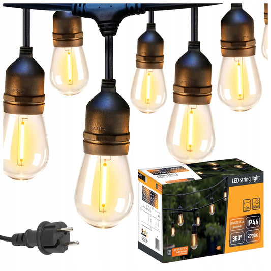 Sodo LED girlianda 10 m, 20 x E27 lemputės, pritemdoma, 230 V
