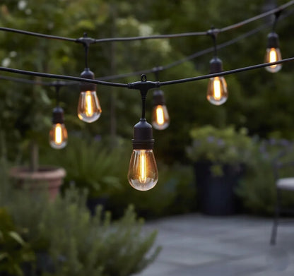 Sodo LED girlianda 10 m, 20 x E27 lemputės, pritemdoma, 230 V