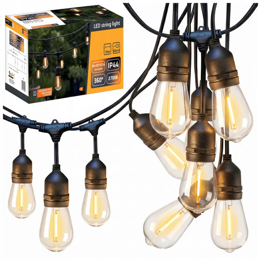 Sodo LED girlianda 10 m, 20 x E27 lemputės, pritemdoma, 230 V