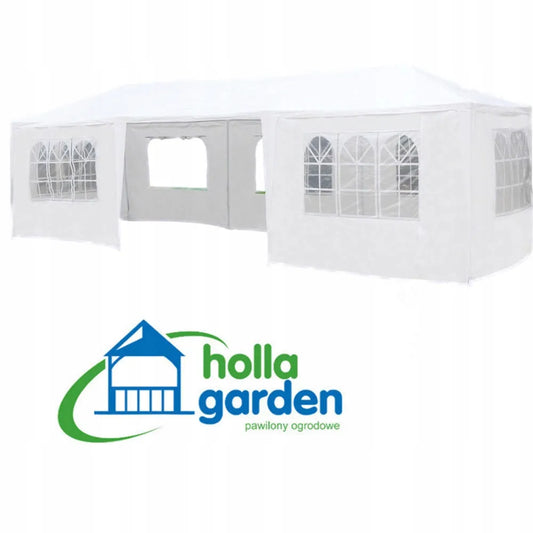 Sodo pavėsinė Holla Garden palapinė šventėms balta 3x9 m + 8 sienelės