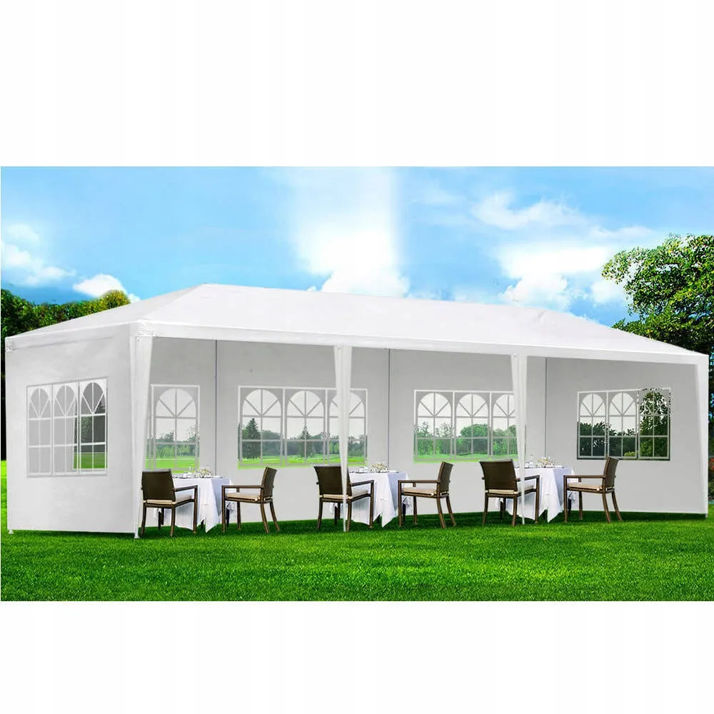 Sodo pavėsinė Holla Garden palapinė šventėms balta 3x9 m + 8 sienelės