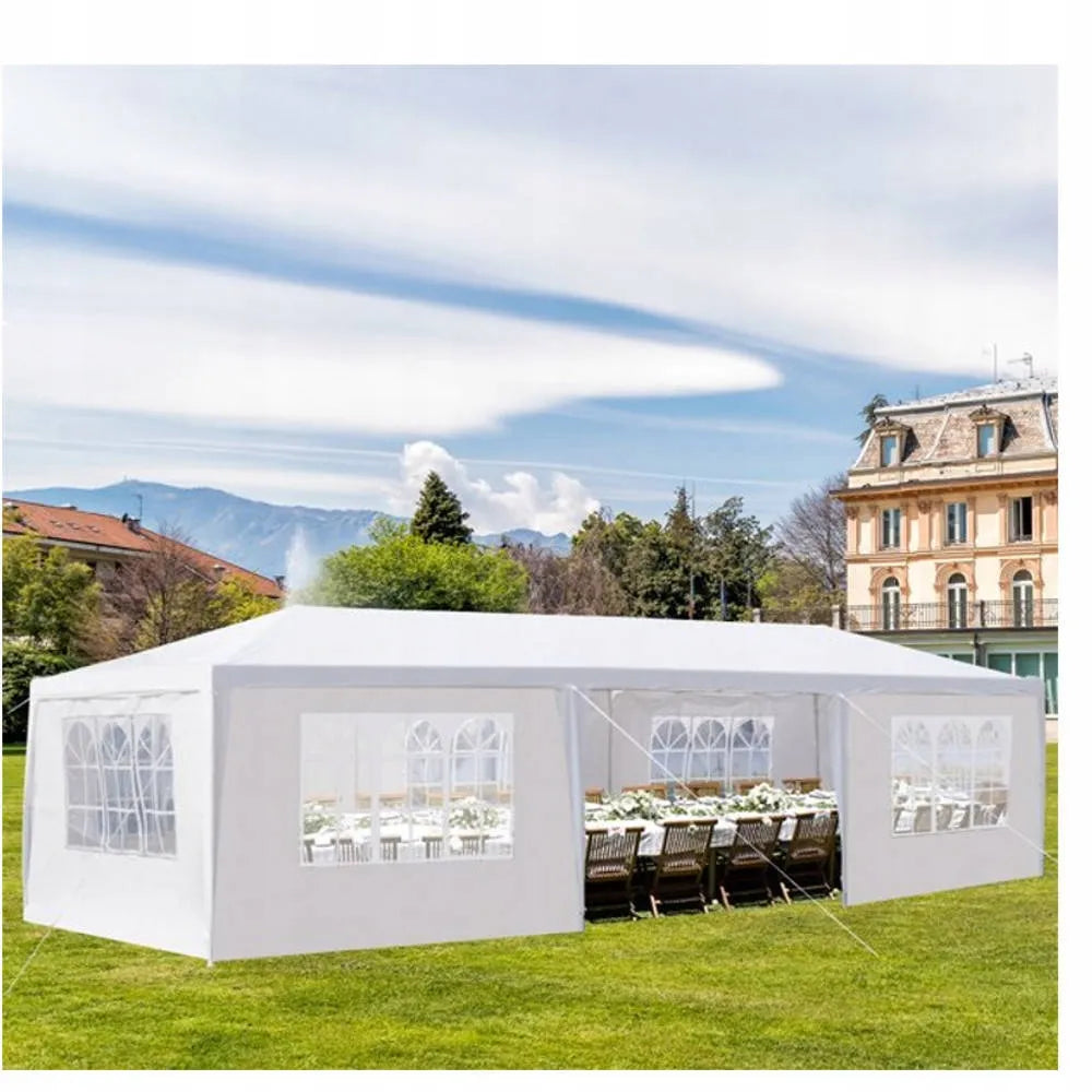 Sodo pavėsinė Holla Garden palapinė šventėms balta 3x9 m + 8 sienelės