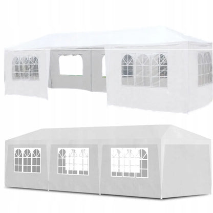 Sodo pavėsinė Holla Garden palapinė šventėms balta 3x9 m + 8 sienelės