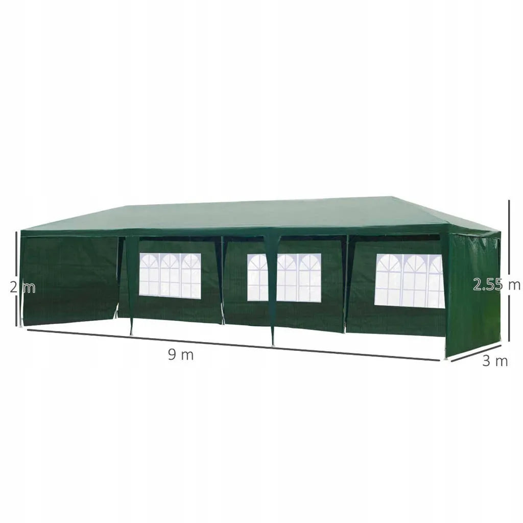 Sodo paviljonas vakarėliams ir maitinimui žalias 3x9 m + 8 sienelės