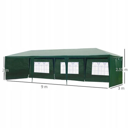 Sodo paviljonas vakarėliams ir maitinimui žalias 3x9 m + 8 sienelės