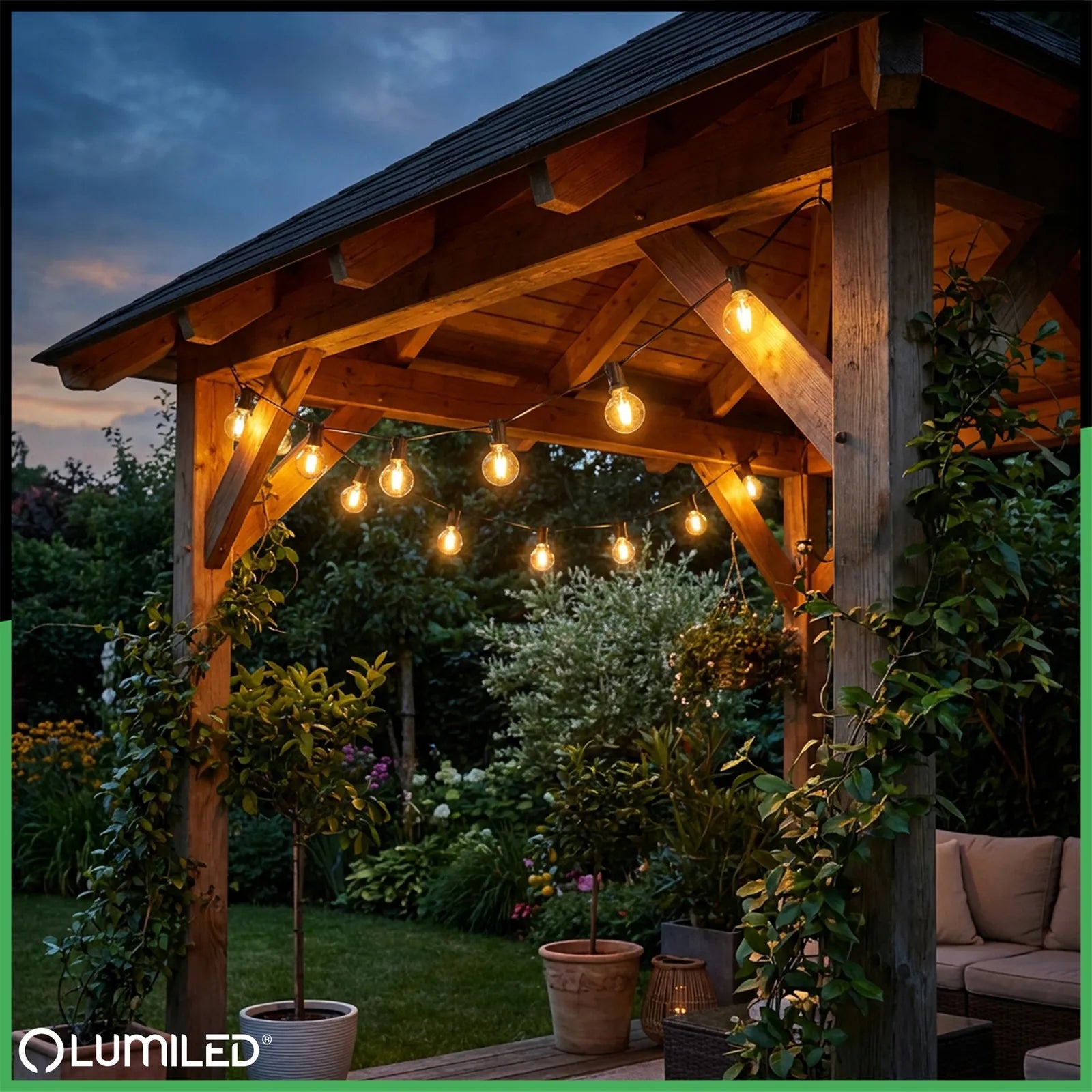 Sodo saulės girlianda Lumiled 30x LED dekoratyviniai rutuliukai 15m + pultelis