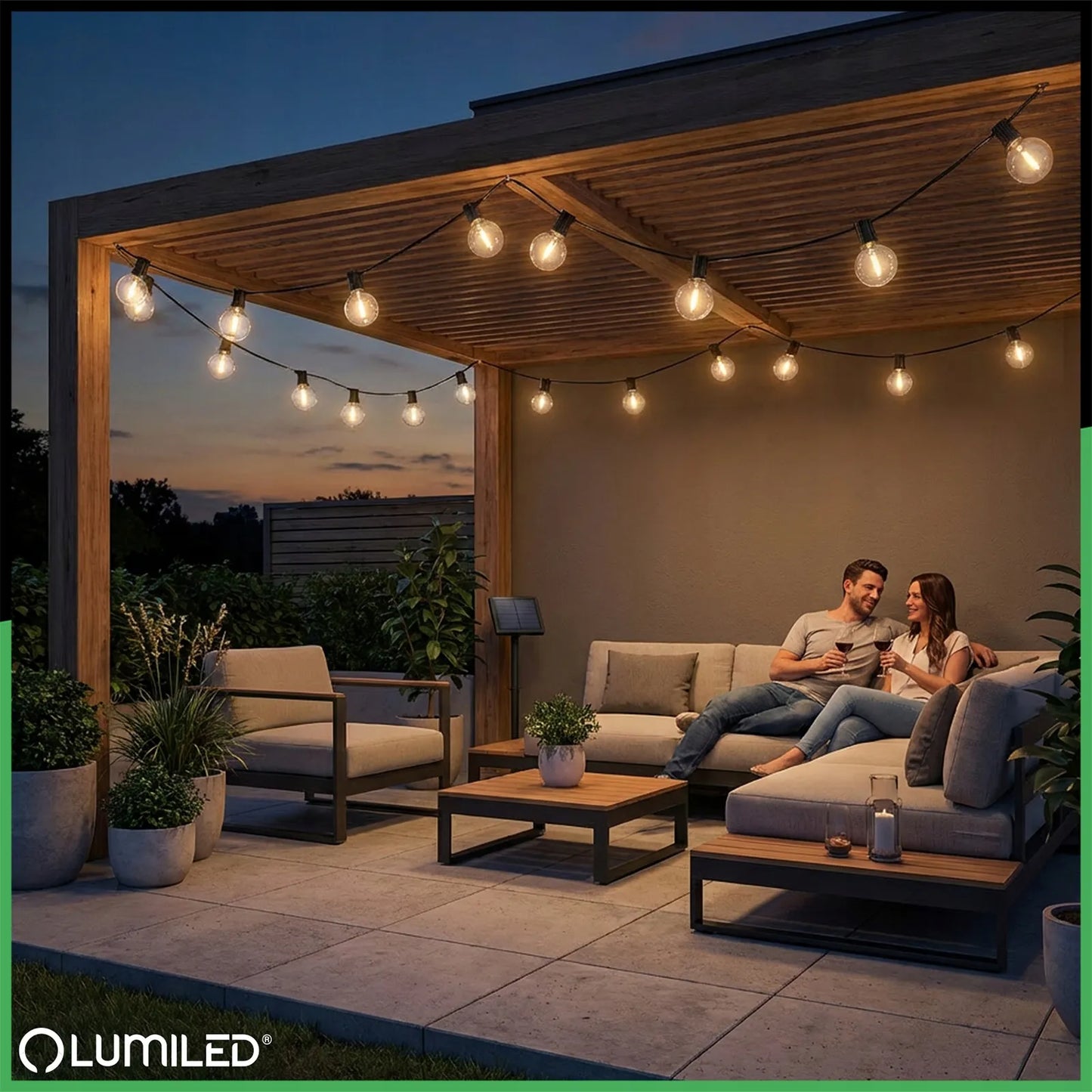 Sodo saulės girlianda Lumiled 30x LED dekoratyviniai rutuliukai 15m + pultelis