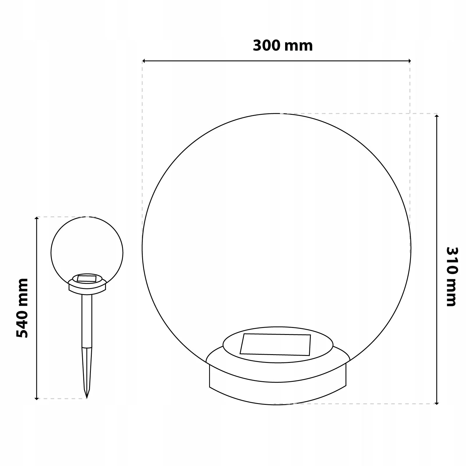Sodo saulės LED šviestuvas – dekoratyvinis dūminio stiklo rutulys, 30 cm
