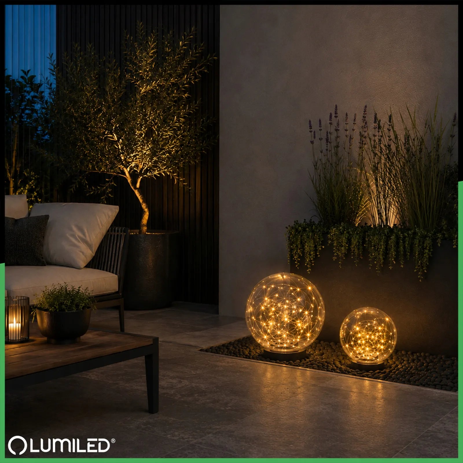 Sodo saulės LED šviestuvas – dekoratyvinis dūminio stiklo rutulys, 30 cm