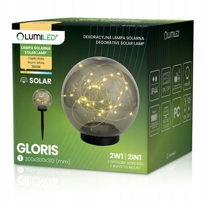 Sodo saulės LED šviestuvas – dekoratyvinis dūminio stiklo rutulys, 30 cm