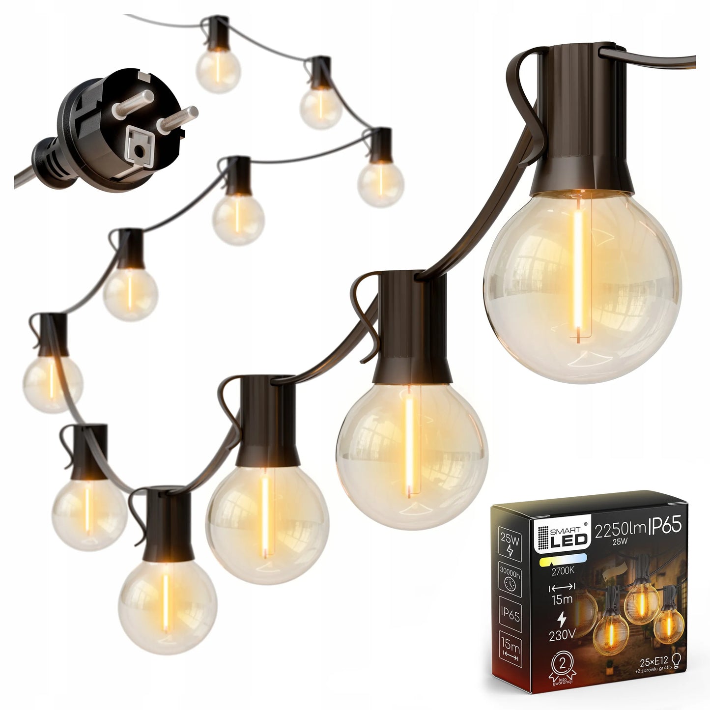Sodo šviesos girlianda 15m 25x LED 1W lemputės + nemokamai 2x E12