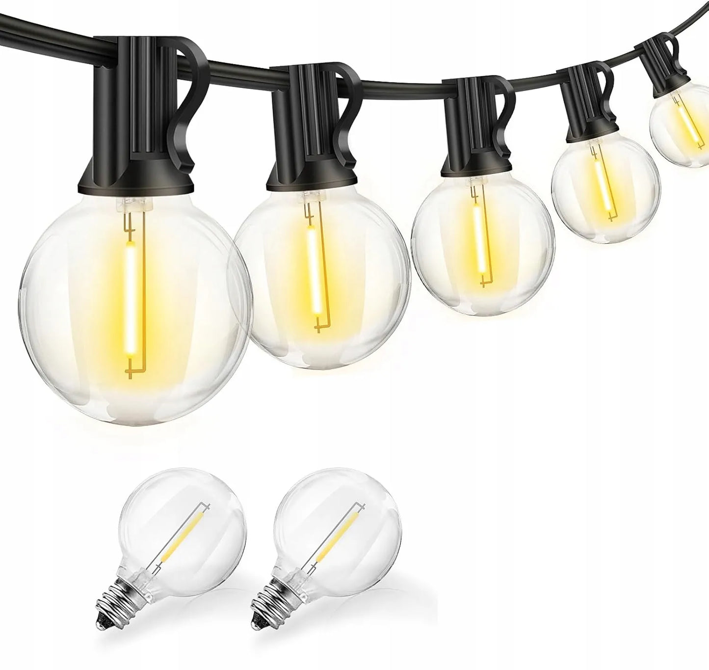 Sodo šviesos girlianda 20 m, 20x LED lemputės 1W, laidas + 2x E12 lemputės dovanų