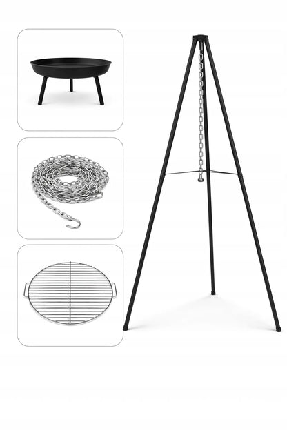 Sodo židinys su trikoju, pakabinamos kepsninės grilis su didelėmis chromuotomis grotelėmis 50 cm