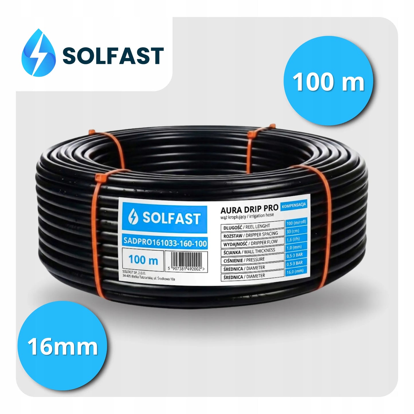 SOLFAST laistymo žarna su slėgio kompensavimu, 100 m, lašelinis laistymas