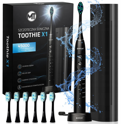 Sonicinis dantų šepetėlis Maltec Toothie X1 BL, atsparus vandeniui, 6 antgaliai, dėklas