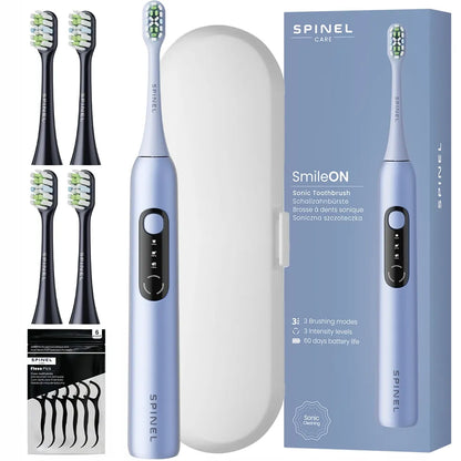Sonicinis dantų šepetėlis SPINEL CARE SmileON, mėlynas, 3 režimai, kelioninis dėklas, 4 galvutės