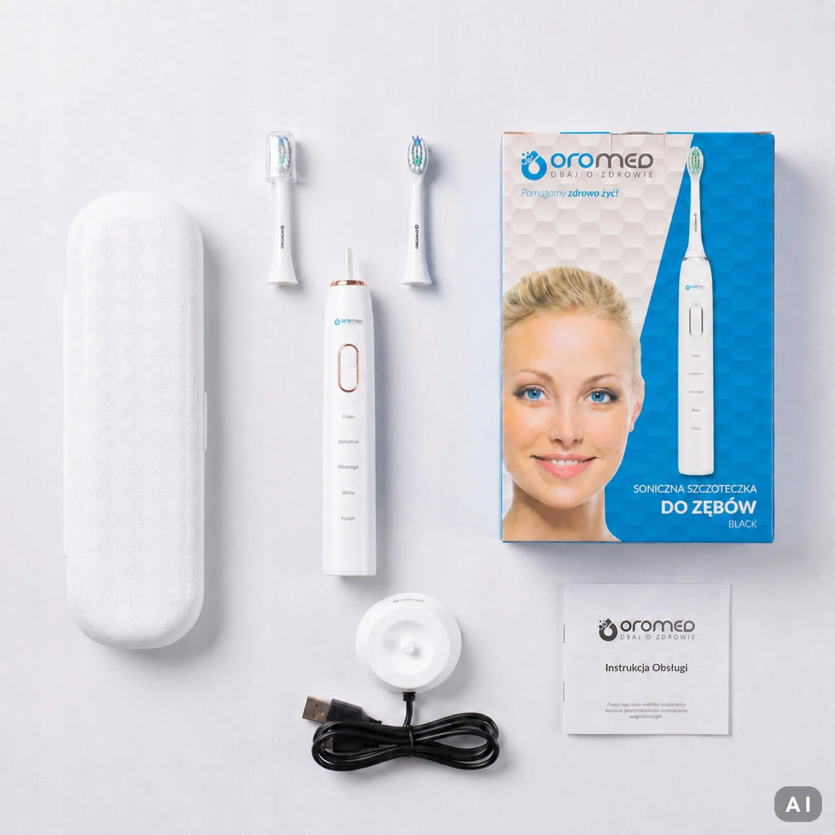 Soninis dantų šepetėlis „Oromed ORO-BRUSH White“, 5 režimai, dėklas, IPX7