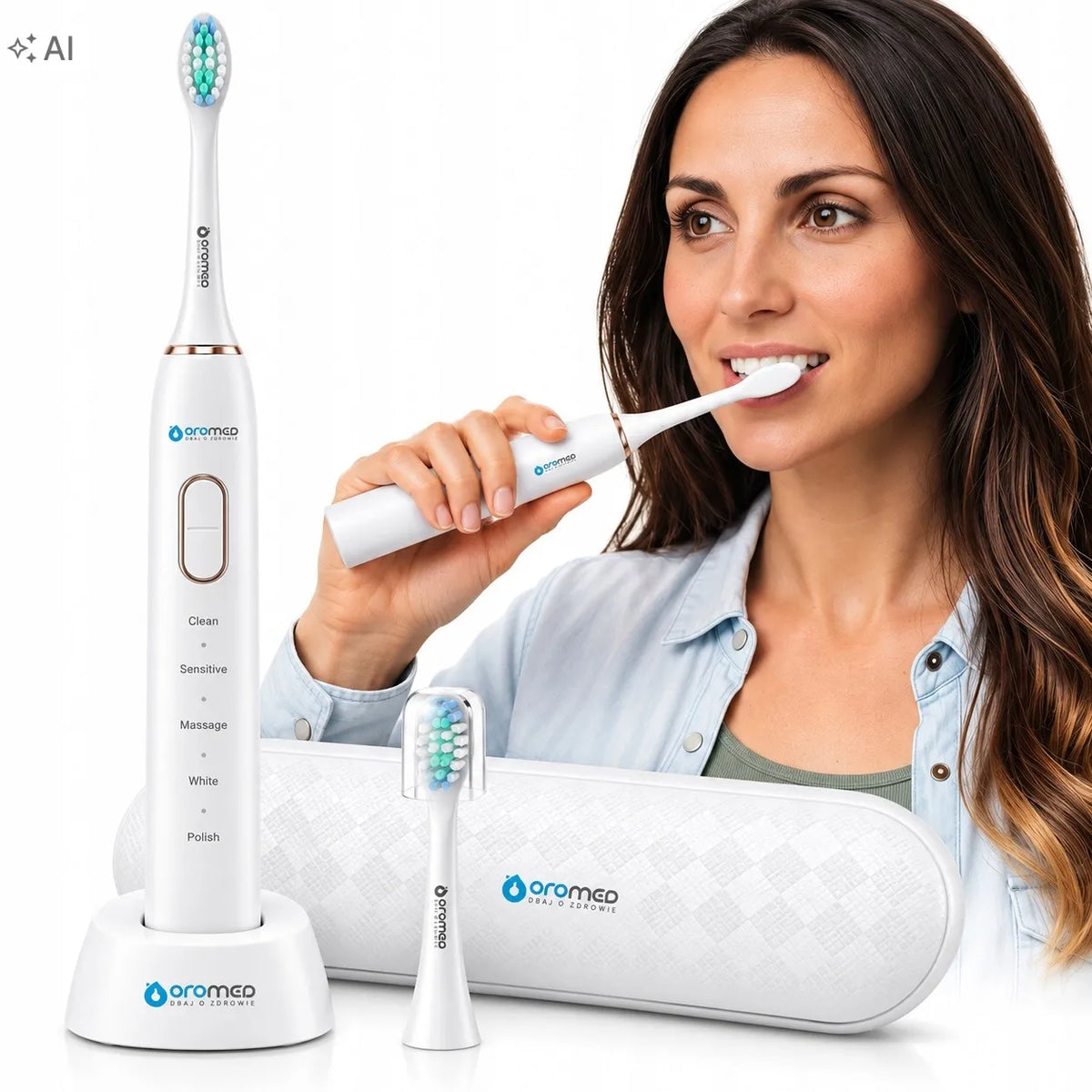 Soninis dantų šepetėlis „Oromed ORO-BRUSH White“, 5 režimai, dėklas, IPX7