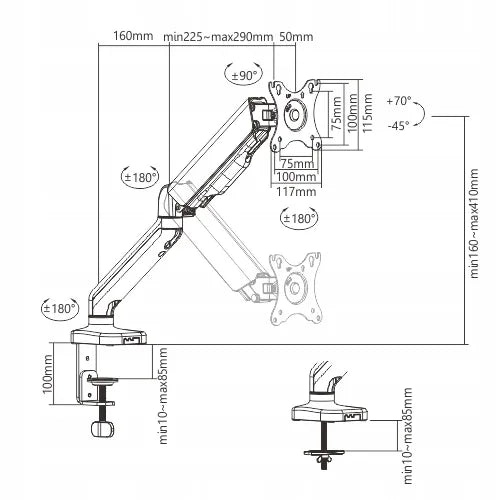 Spacetronik dujinis monitoriaus laikiklis stalui 17–32" VESA 75/100 iki 9 kg