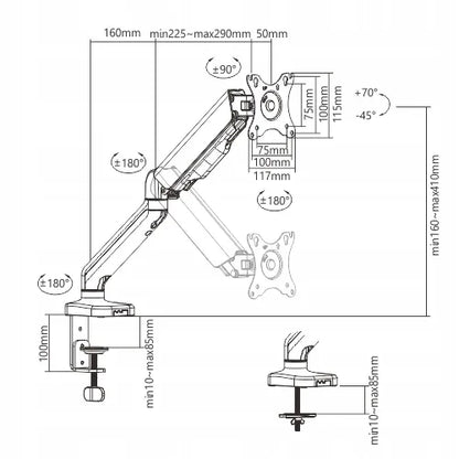 Spacetronik dujinis monitoriaus laikiklis stalui 17–32" VESA 75/100 iki 9 kg