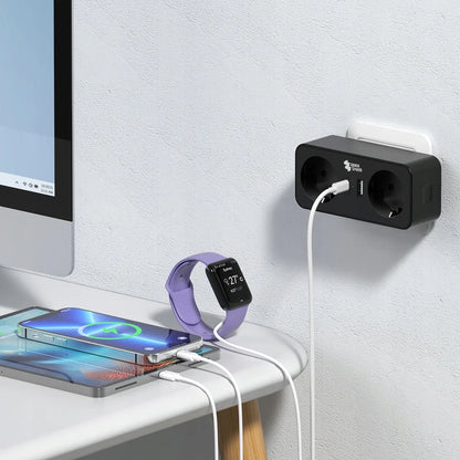 Spacetronik dvigubas kištukinis lizdas su USB įkrovikliu ir LED indikatoriumi