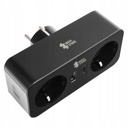 Spacetronik dvigubas kištukinis lizdas su USB įkrovikliu ir LED indikatoriumi