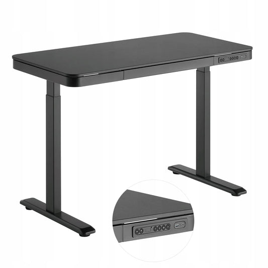 Spacetronik elektrinis reguliuojamo aukščio stalas 118 × 60 cm, USB, 60 kg, 2 segmentų, su stalčiumi ir kabliuku