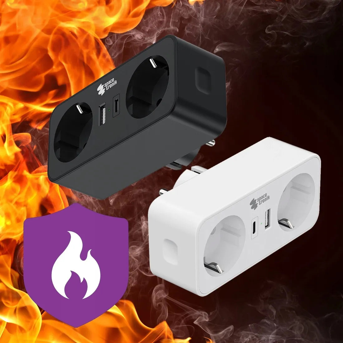 Spacetronik elektros lizdo skirstytuvas, 2 kintamosios srovės lizdai ir 2 USB jungtys, baltas