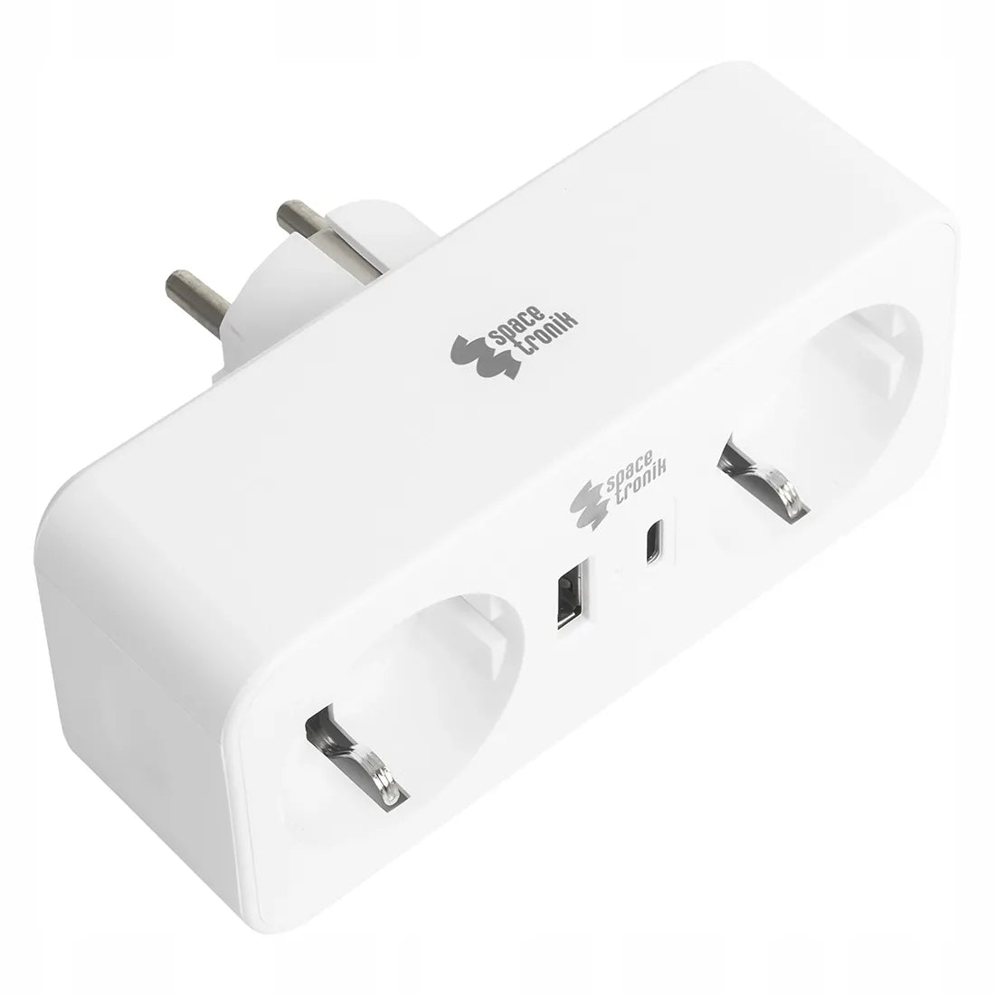 Spacetronik elektros lizdo skirstytuvas, 2 kintamosios srovės lizdai ir 2 USB jungtys, baltas