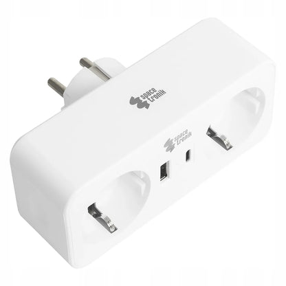 Spacetronik elektros lizdo skirstytuvas, 2 kintamosios srovės lizdai ir 2 USB jungtys, baltas