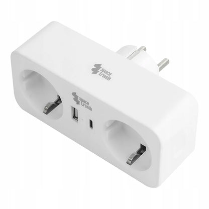 Spacetronik elektros lizdo skirstytuvas, 2 kintamosios srovės lizdai ir 2 USB jungtys, baltas