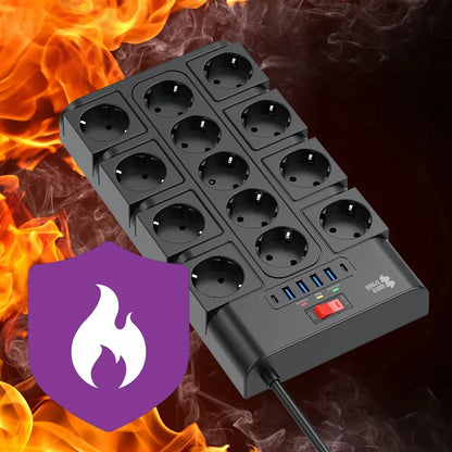 Spacetronik elektros lizdų blokas, ilgintuvas, 13 lizdų, 6xUSB, 2m