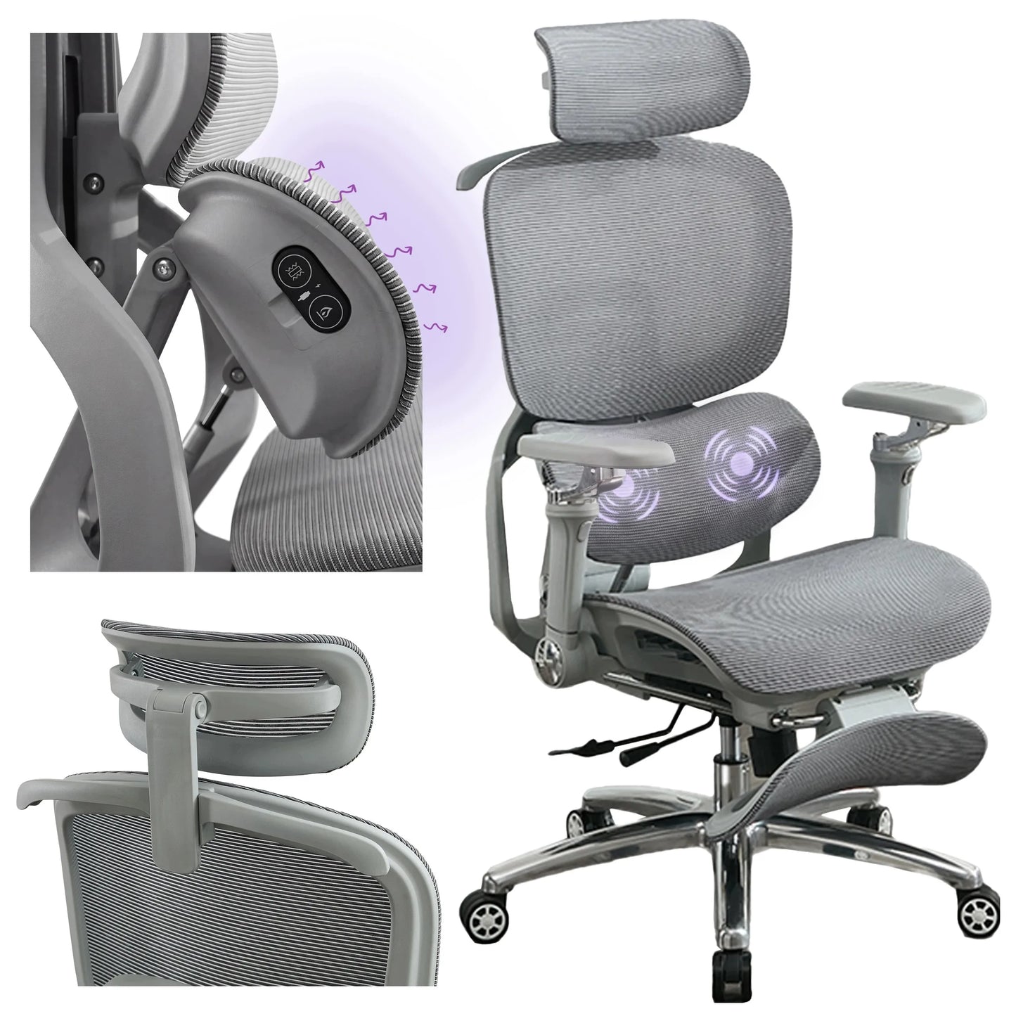 Spacetronik ergonominė biuro kėdė su tinkleliu, ratukais, masažo funkcija ir ventiliatoriumi