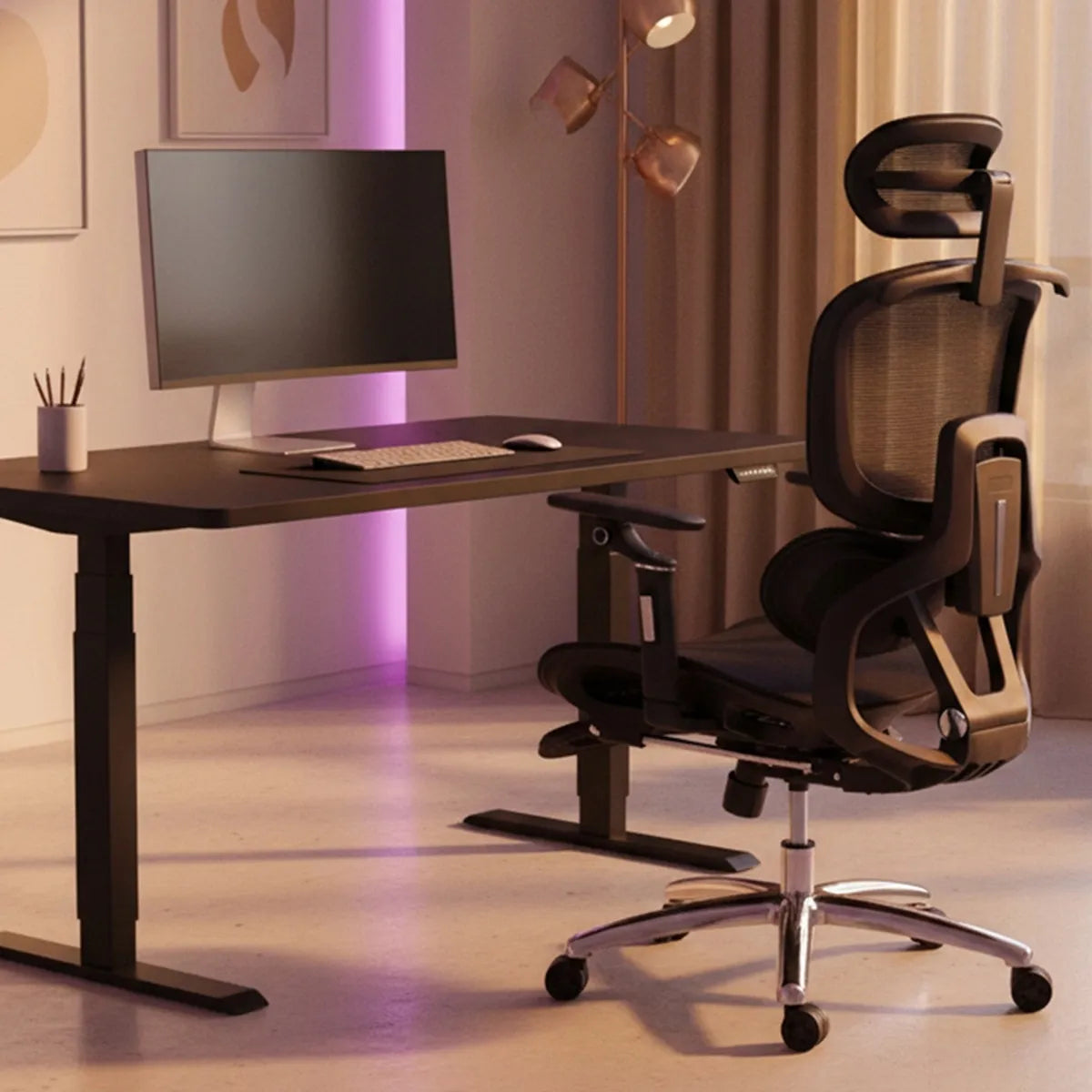 Spacetronik ergonominė biuro kėdė su tinkleliu, ratukais, masažo funkcija ir ventiliatoriumi