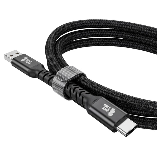 Spacetronik juodas USB-C 5.0 laidas, 80 Gb/s, 240 W, 1,5 m, su sustiprintu apvalkalu